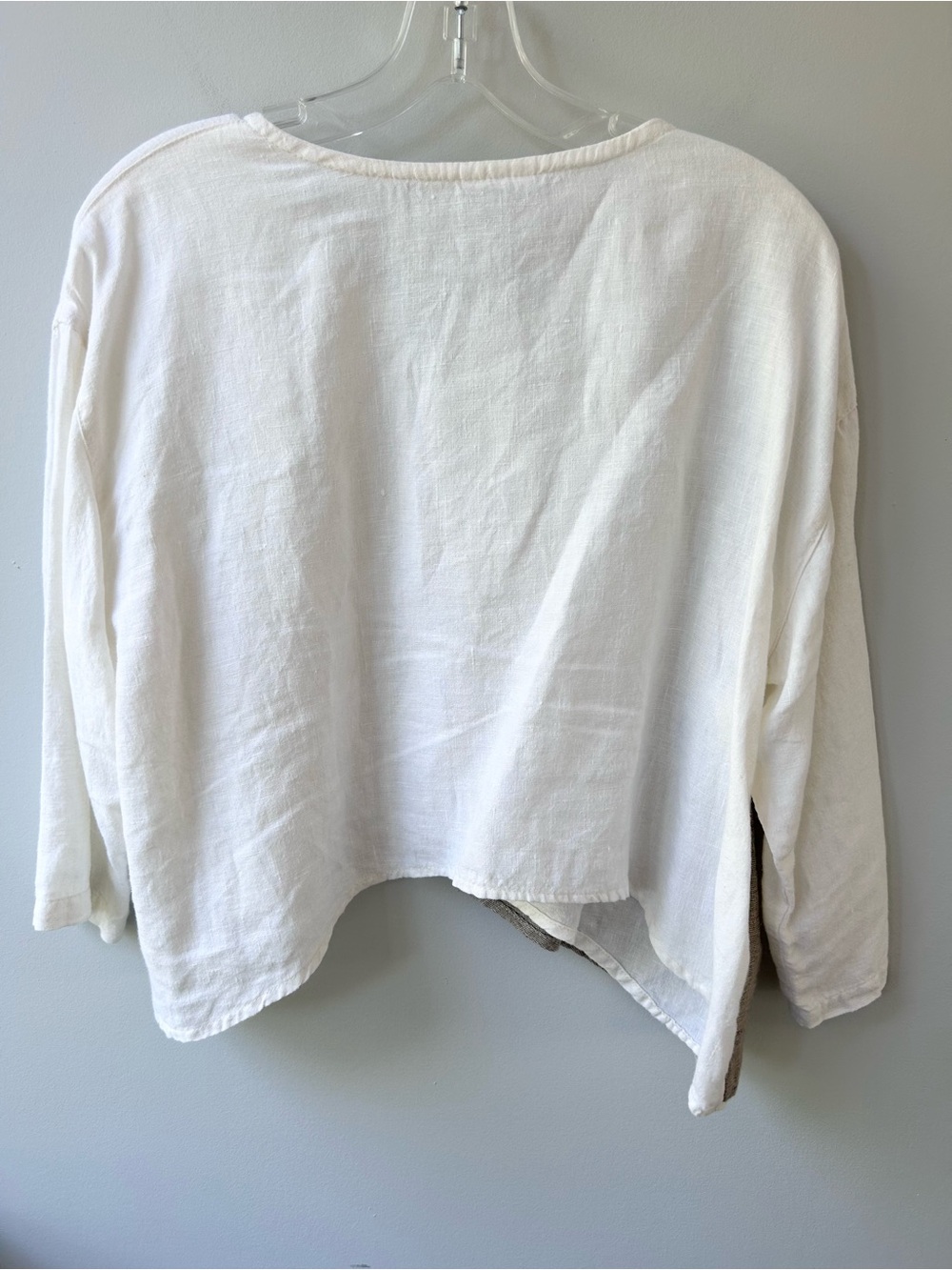 Two-Tone Linen Blend Button-Front Blouse - White & Taupe - Picture 11 of 11